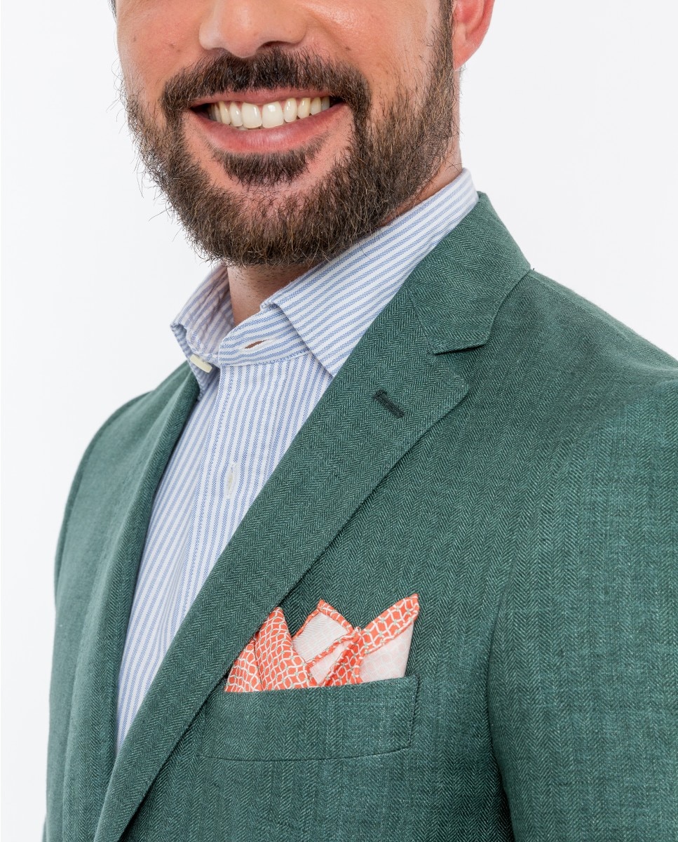 Blazer Soft Slim em Espiga em Verde Oliva Verde Azeitona-3