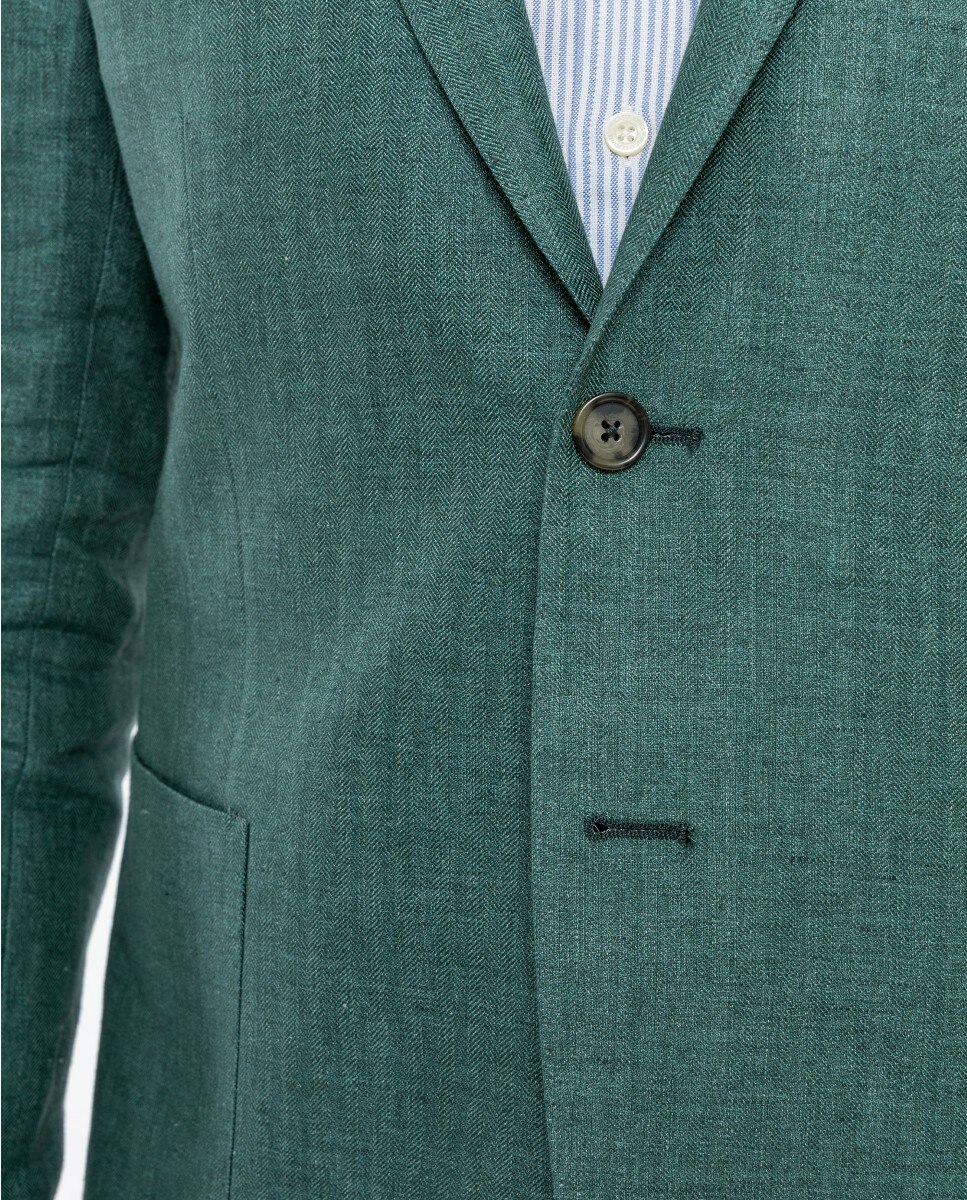 Blazer Soft Slim em Espiga em Verde Oliva Verde Azeitona-4
