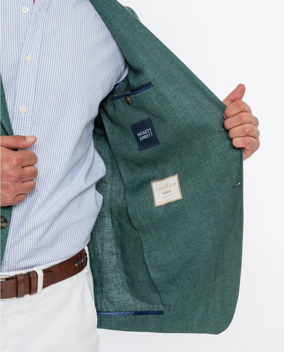 Blazer Soft Slim em Espiga em Verde Oliva Verde Azeitona-5