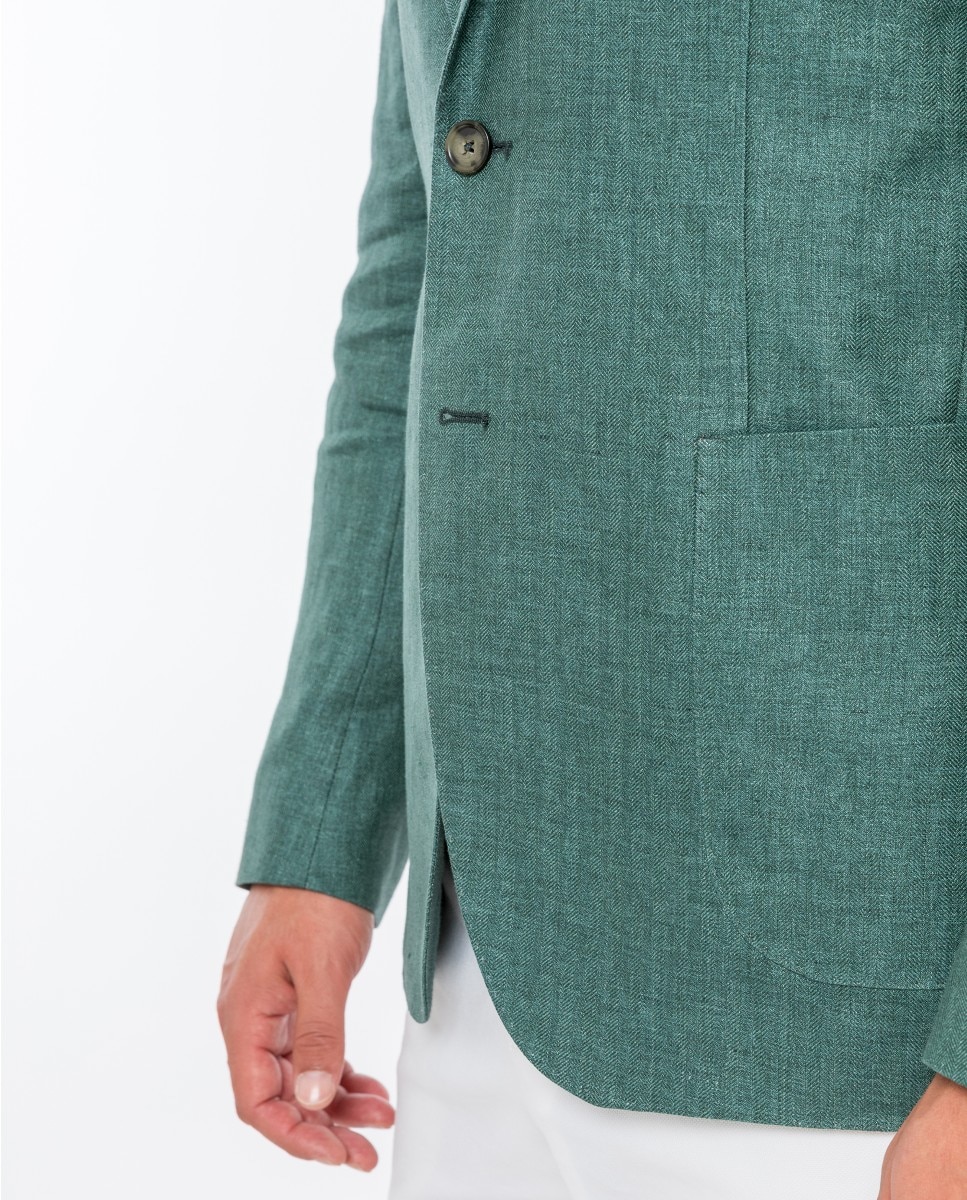 Blazer Soft Slim em Espiga em Verde Oliva Verde Azeitona-6