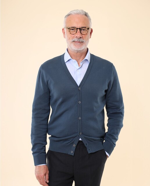 Imagen 0 de Chaqueta de punto de hombre 100% algodón en azul petróleo