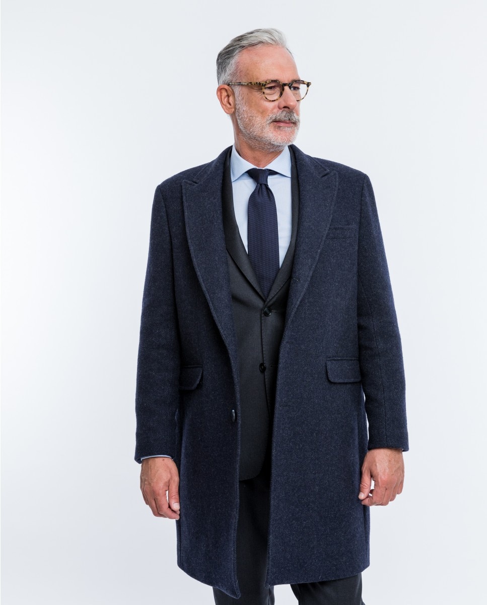 Wickett Jones - Abrigo de paño de hombre en azul oscuro.