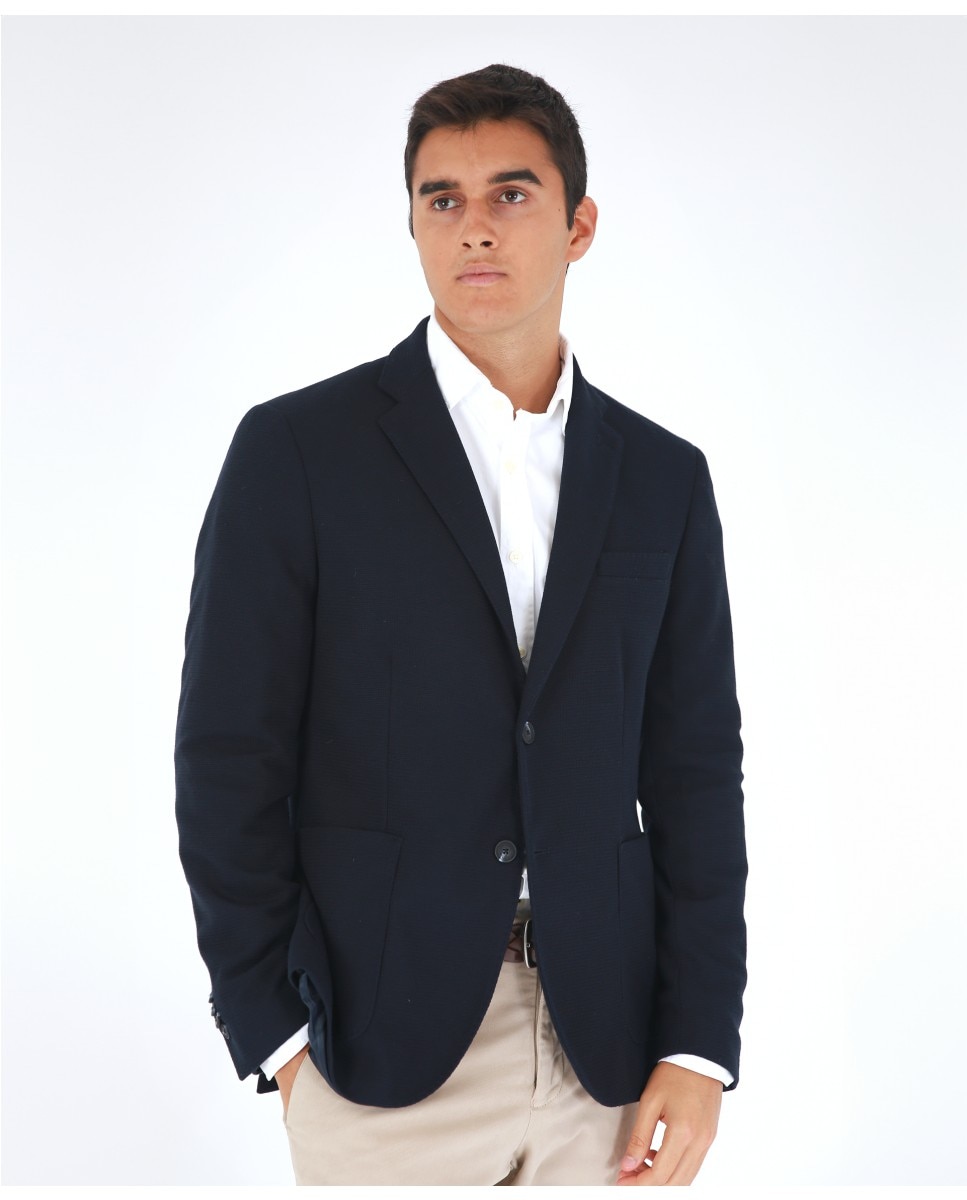 Wickett Jones - Americana casual de hombre soft slim liso en azul oscuro.