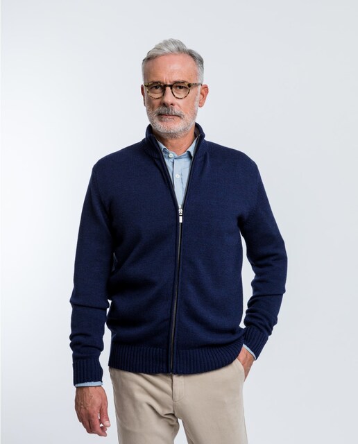 Imagen 0 de Chaqueta de punto de hombre 100% lana fina merino en azul oscuro