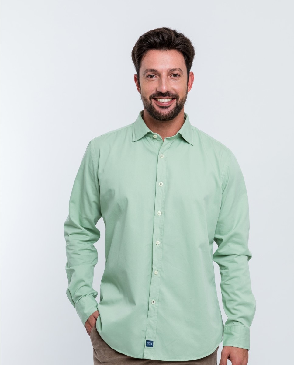 Camisa casual algodon de hombre soft slim liso en verde claro Wickett Jones El Corte Ingles