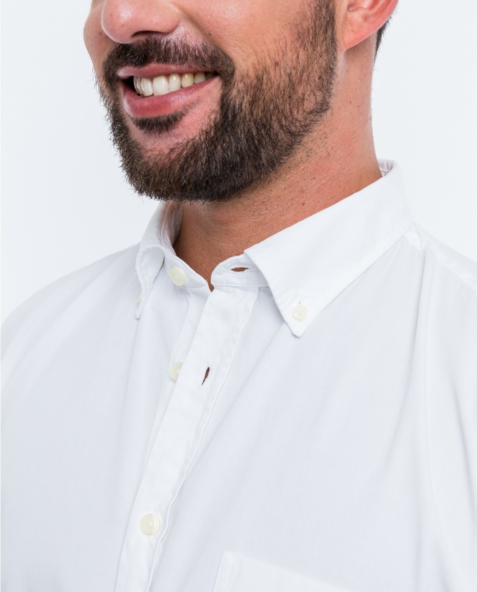 Camisa casual algodón de hombre soft slim liso en - Wickett Jones - Blanco Blanco-3