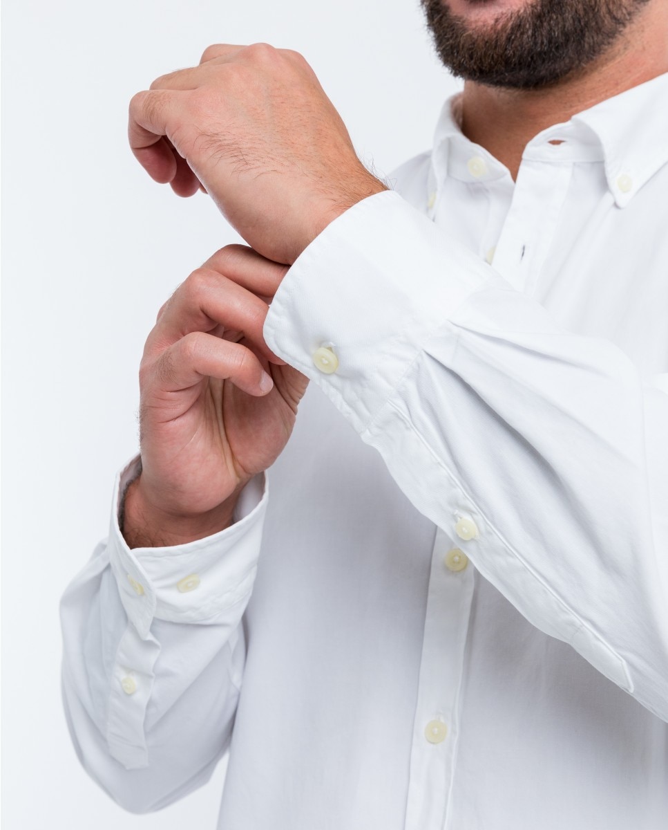 Camisa casual algodón de hombre soft slim liso en - Wickett Jones - Blanco Blanco-4