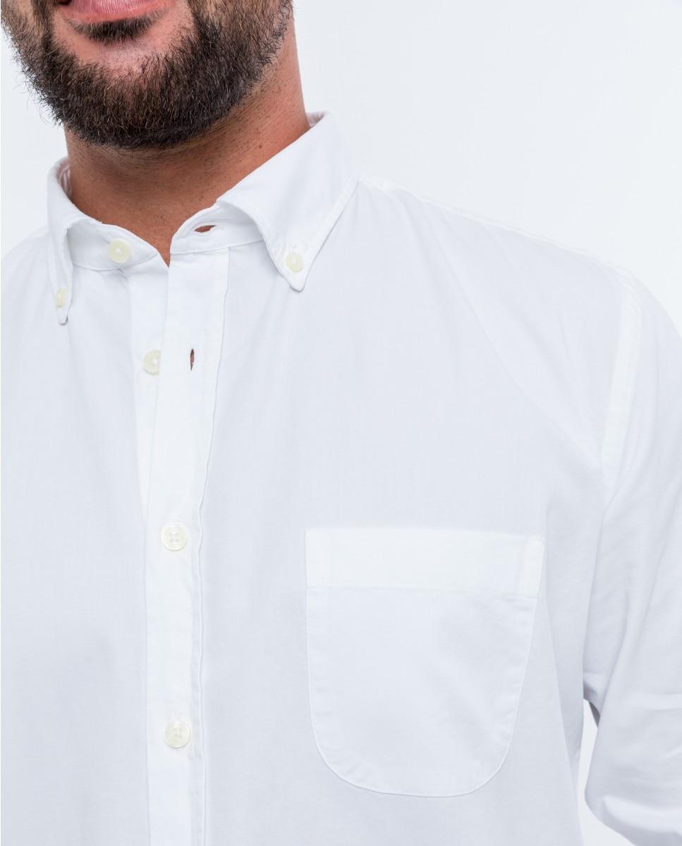 Camisa casual algodón de hombre soft slim liso en - Wickett Jones - Blanco Blanco-5