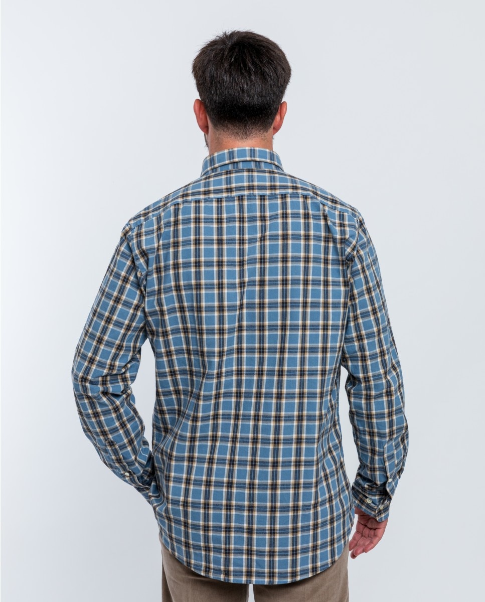 Camisa casual algodón de hombre soft slim en grilla en - Wickett Jones - Azul Azul-2