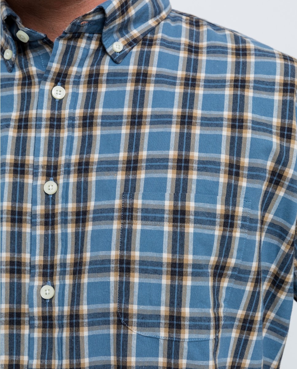 Camisa casual algodón de hombre soft slim en grilla en - Wickett Jones - Azul Azul-4