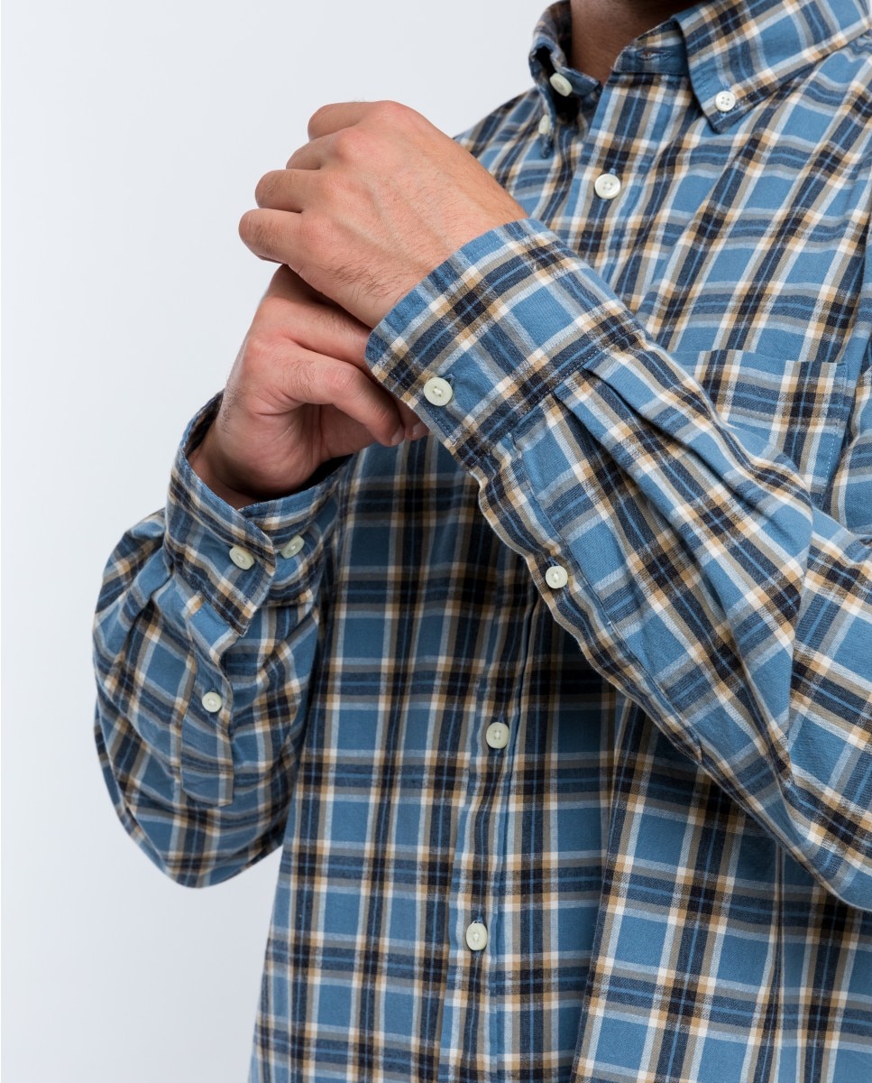 Camisa casual algodón de hombre soft slim en grilla en - Wickett Jones - Azul Azul-5