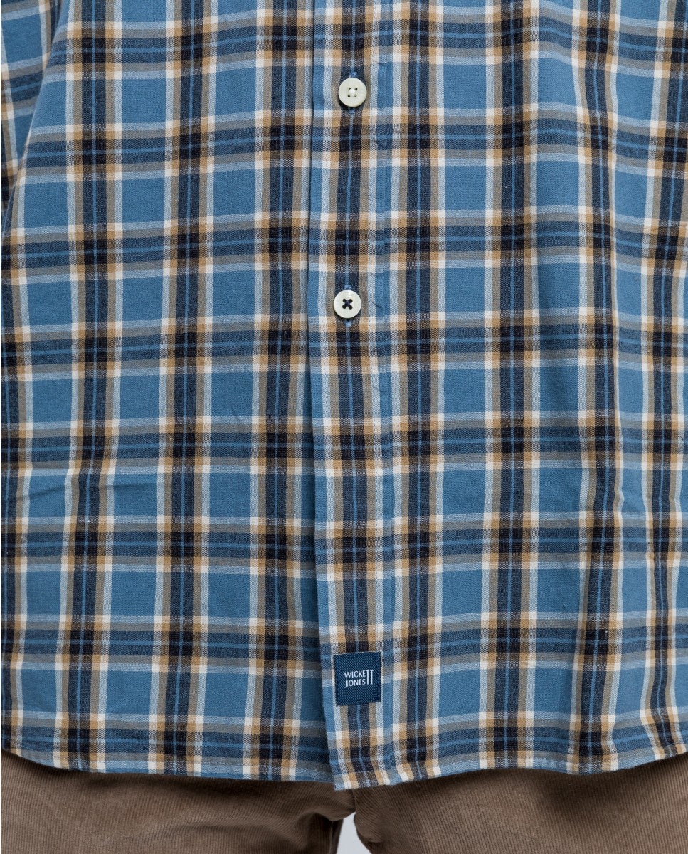 Camisa casual algodón de hombre soft slim en grilla en - Wickett Jones - Azul Azul-6