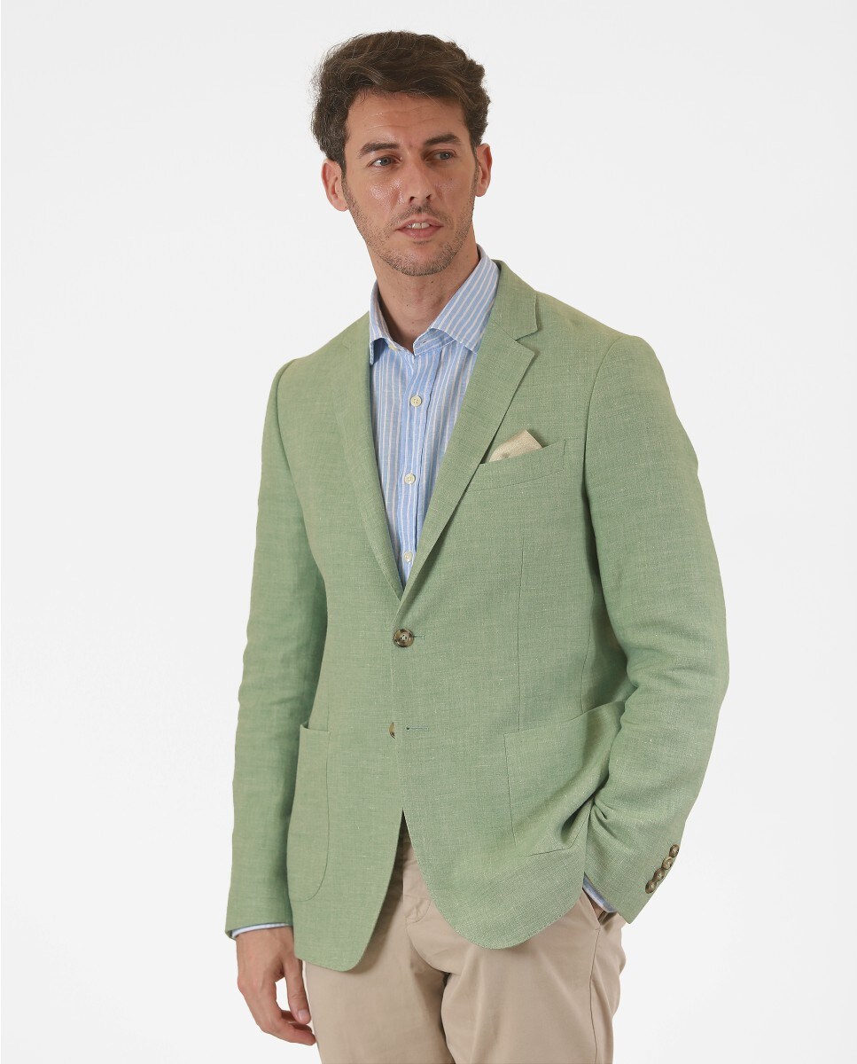 Americana casual de hombre soft slim liso en verde claro · Wickett