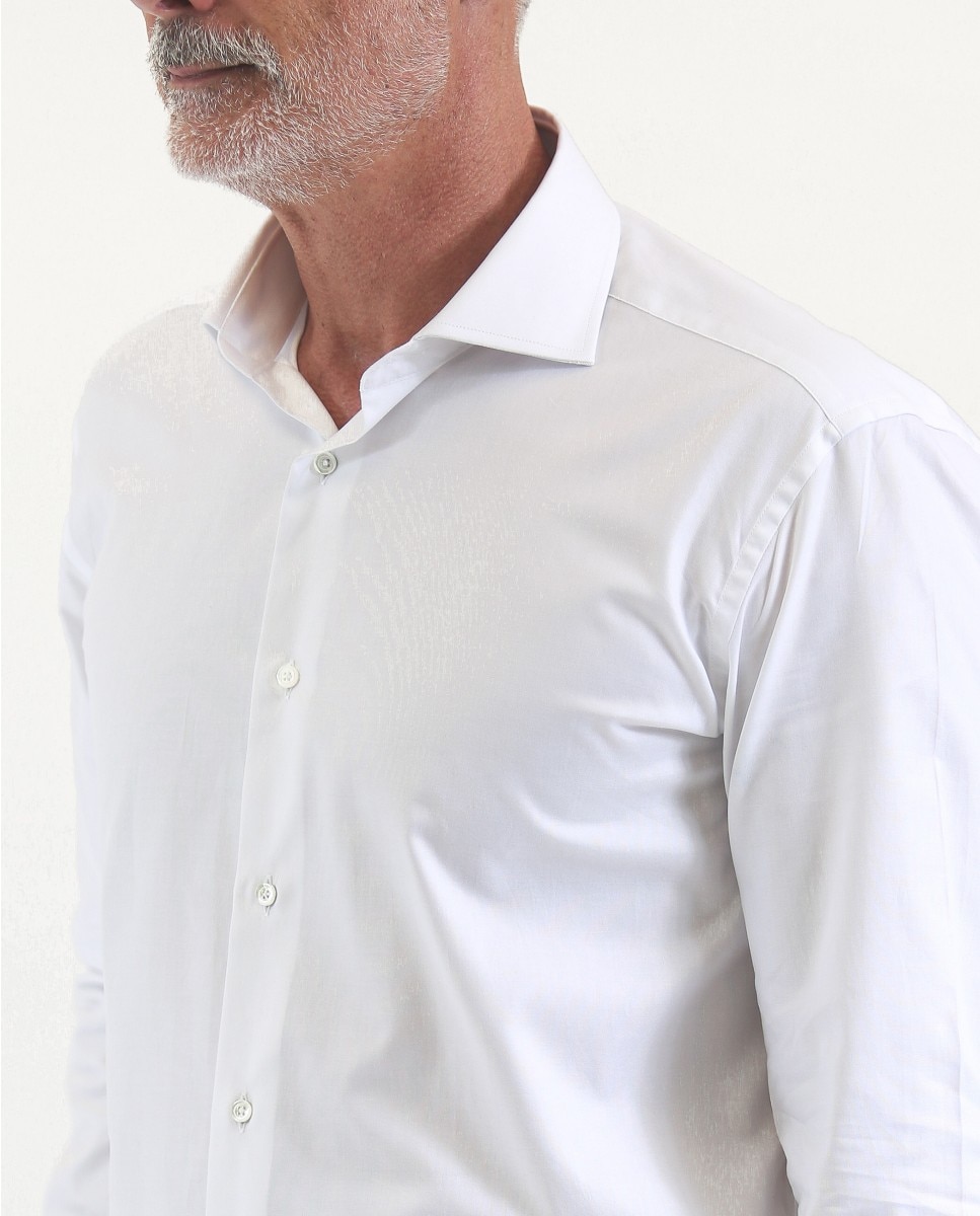 Camisa algodón de hombre soft slim liso en - Wickett Jones - Blanco Blanco-3