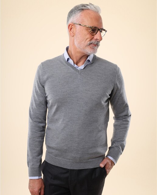 Imagen 0 de Jersey de hombre 100% lana fina merino en gris
