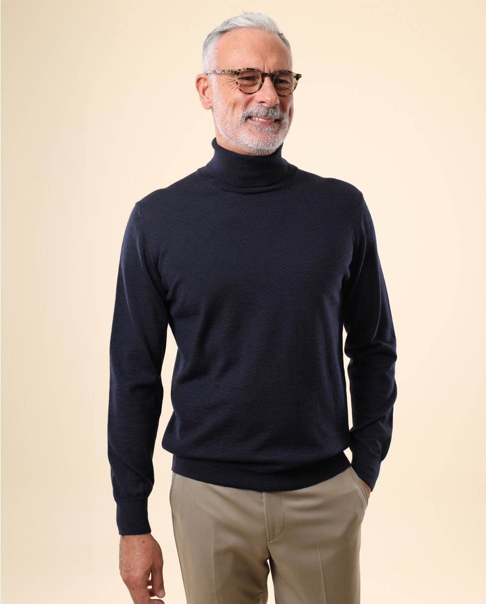 Imagen 1 de Jersey de hombre 100% lana fina merino en azul oscuro - Wickett Jones - Azul marino Azul marino