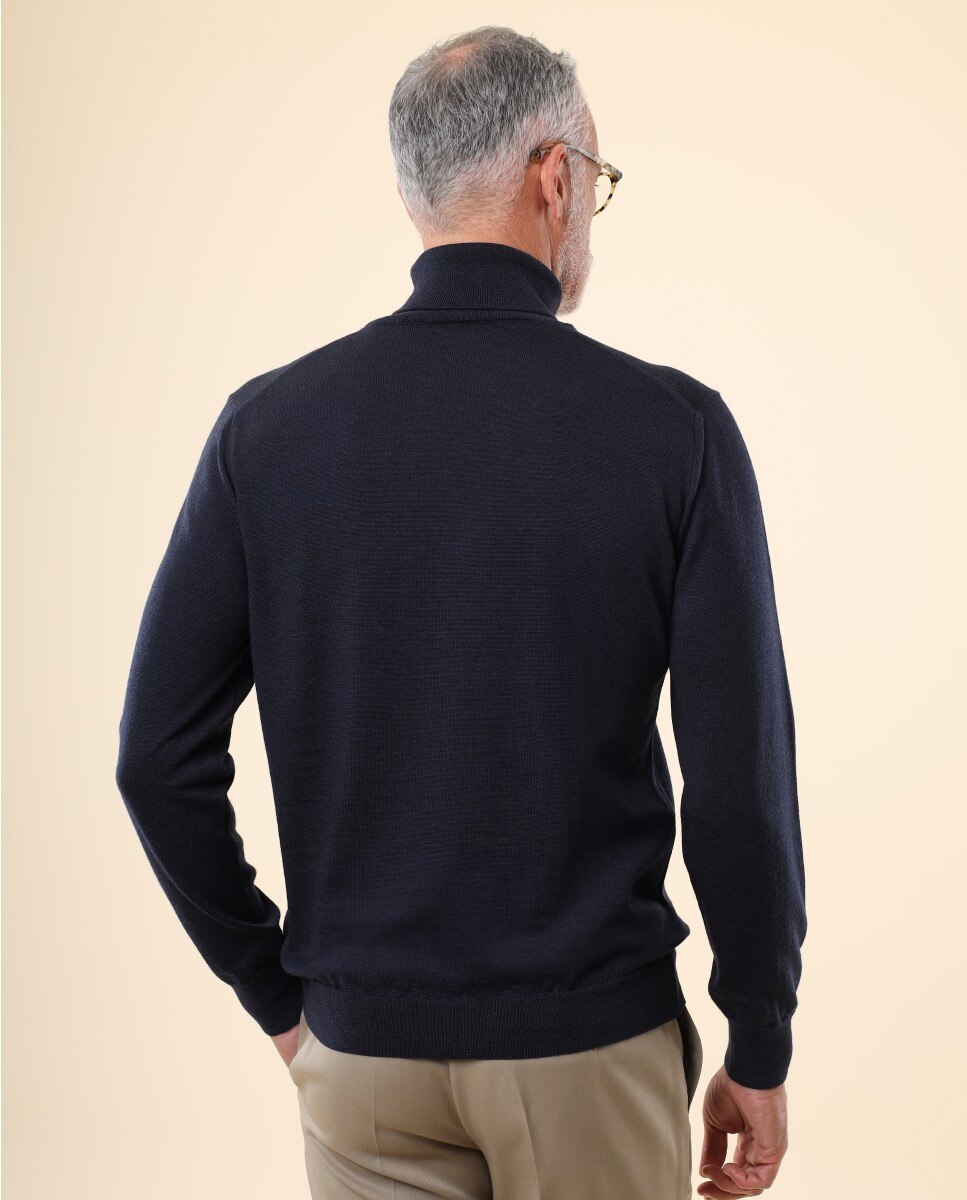 Imagen 2 de Jersey de hombre 100% lana fina merino en azul oscuro - Wickett Jones - Azul marino Azul marino