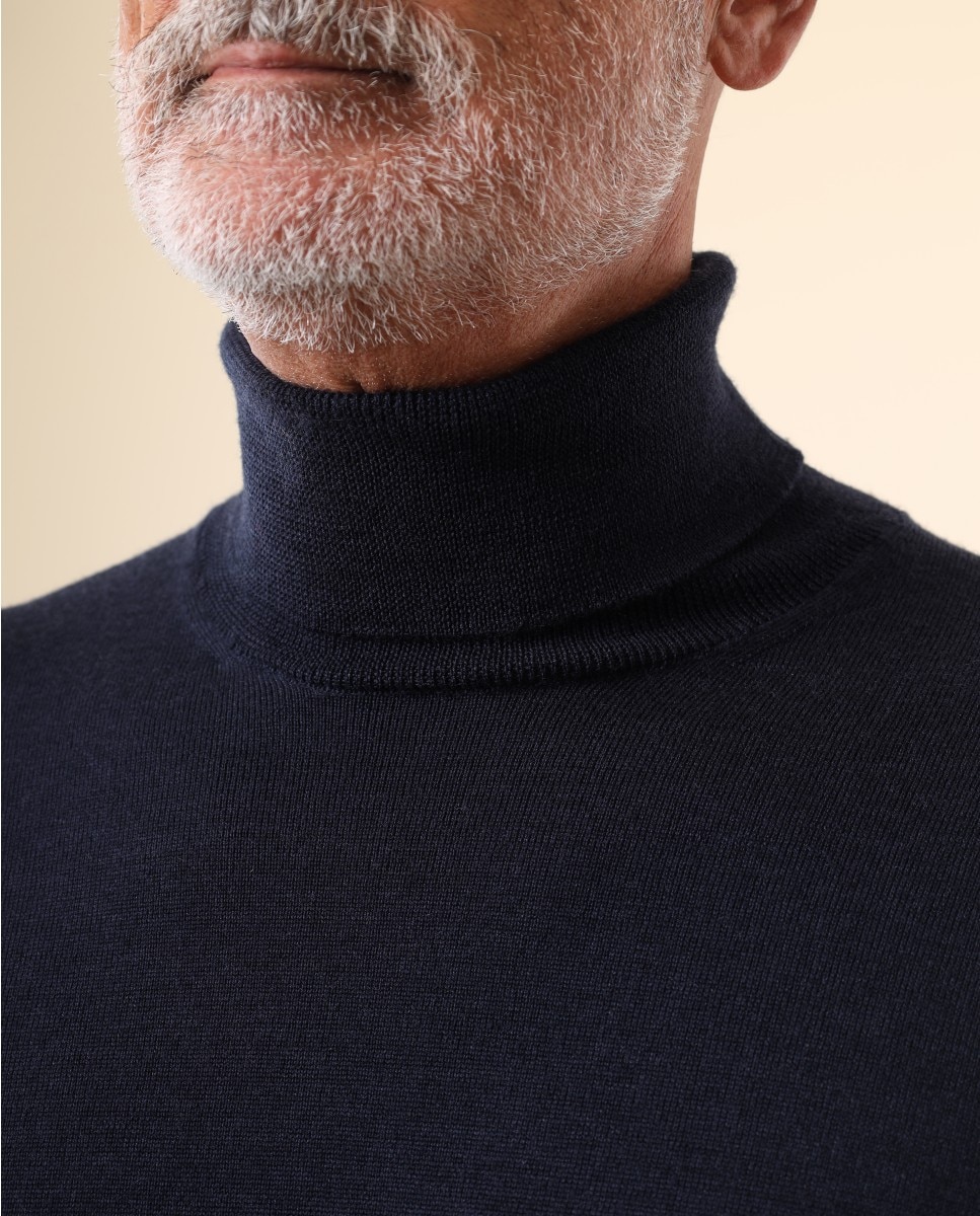 Jersey de hombre 100% lana fina merino en azul oscuro