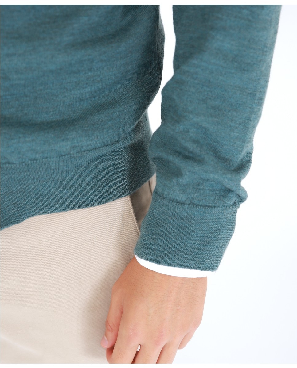 Chaqueta de punto de hombre 100% lana fina merino en petróleo - Wickett Jones - Verde Verde-5