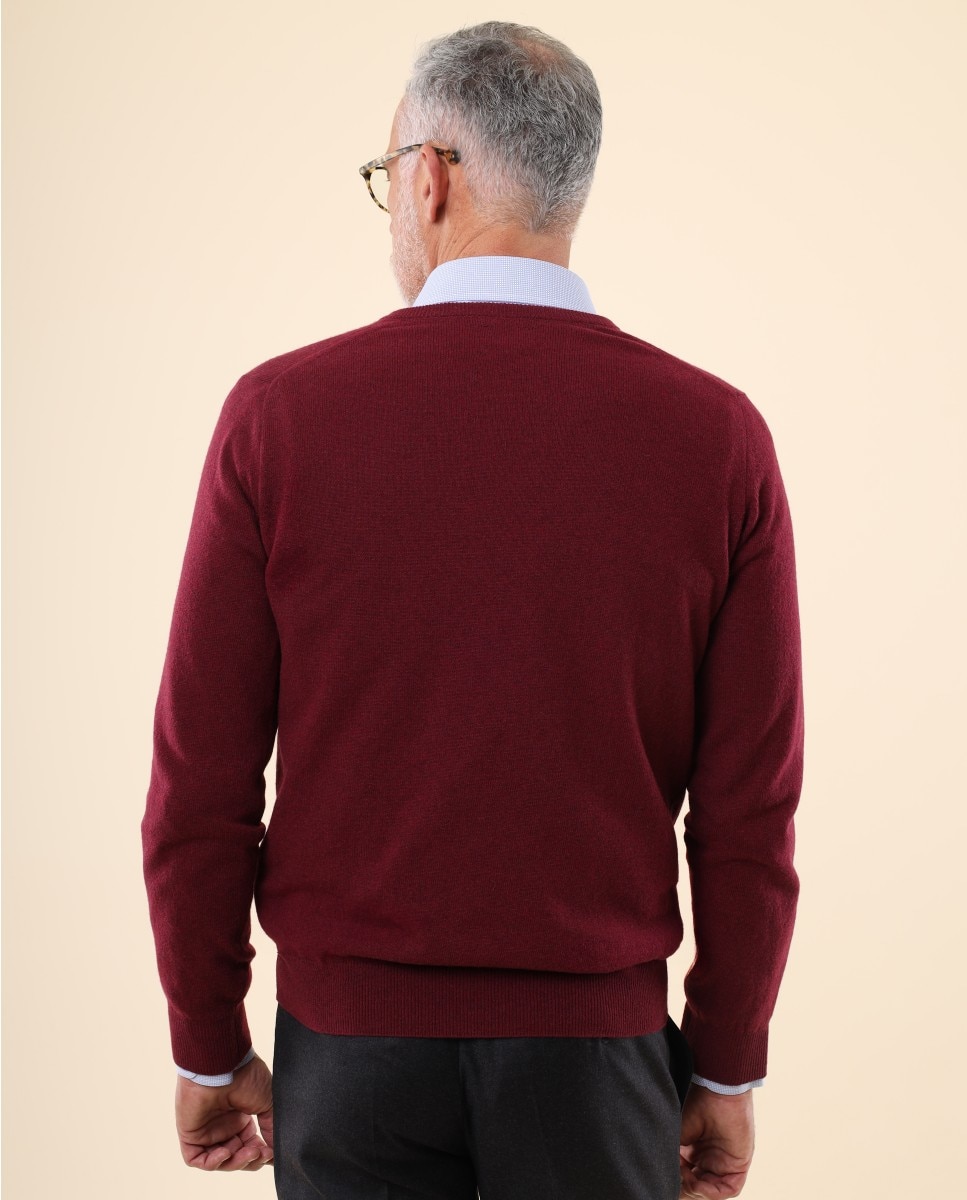 Imagen 2 de Jersey de hombre 100% lana en burdeos oscuro - Wickett Jones - Burdeos Burdeos