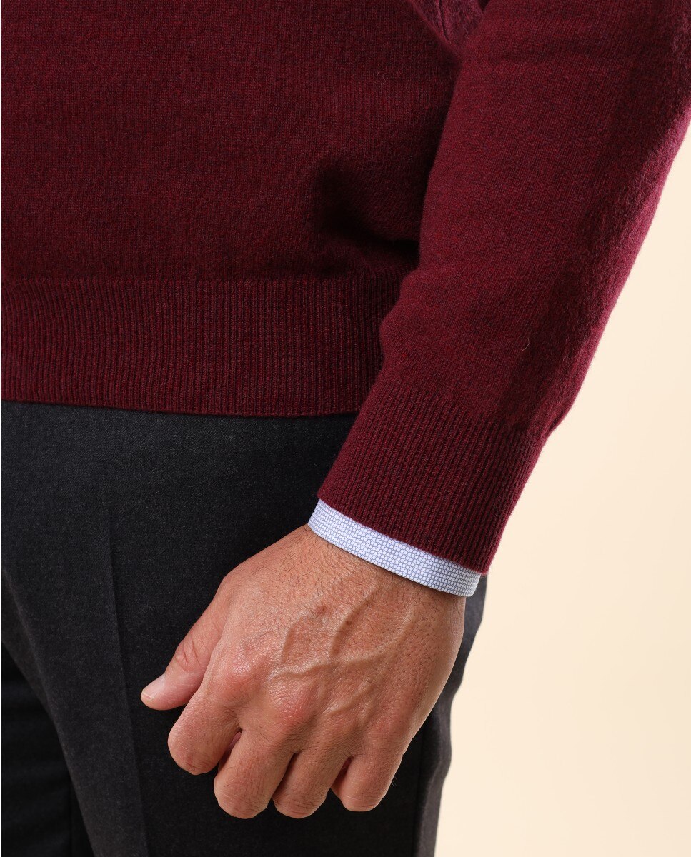 Imagen 5 de Jersey de hombre 100% lana en burdeos oscuro - Wickett Jones - Burdeos Burdeos