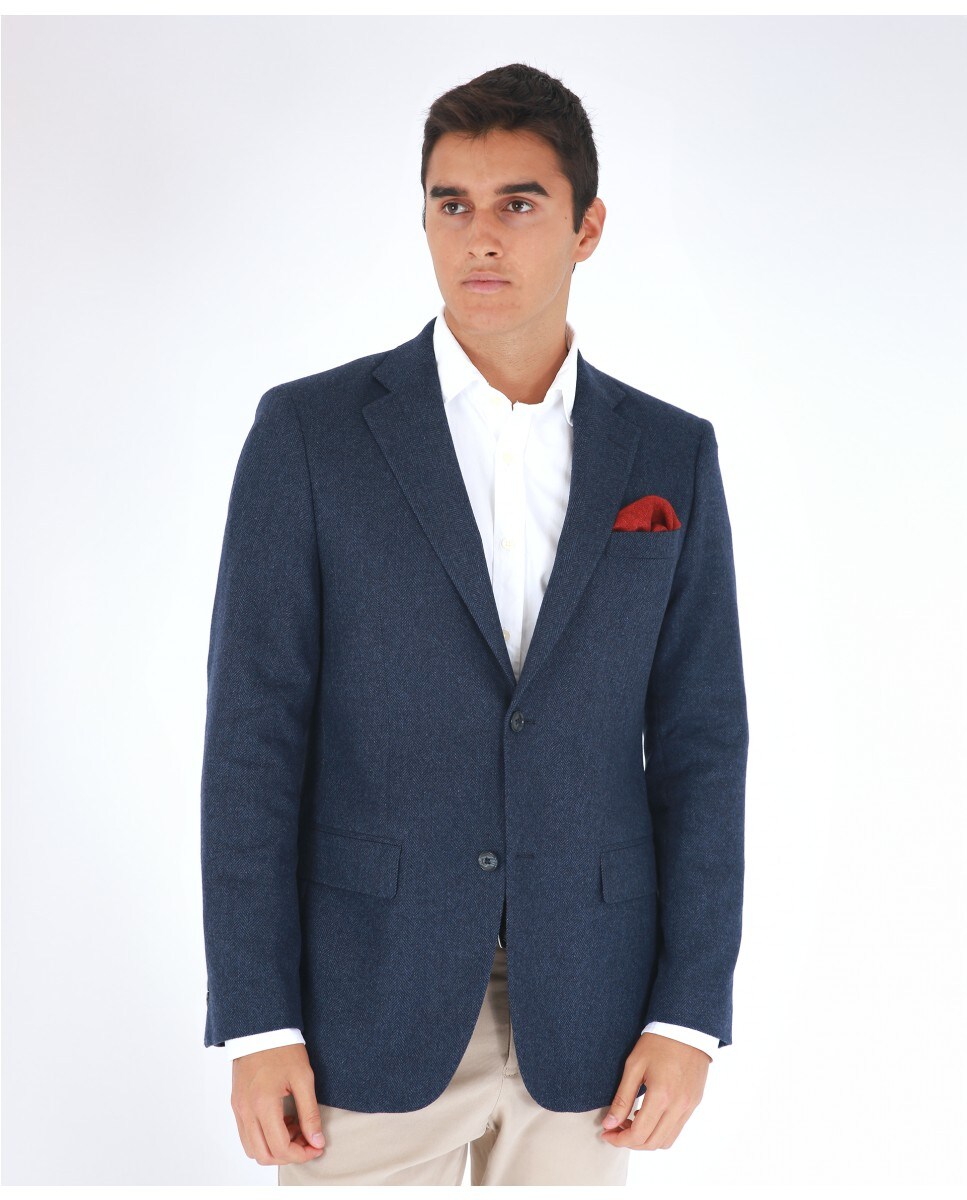 Chaqueta clásica de hombre regular en espiga en azul · Wickett