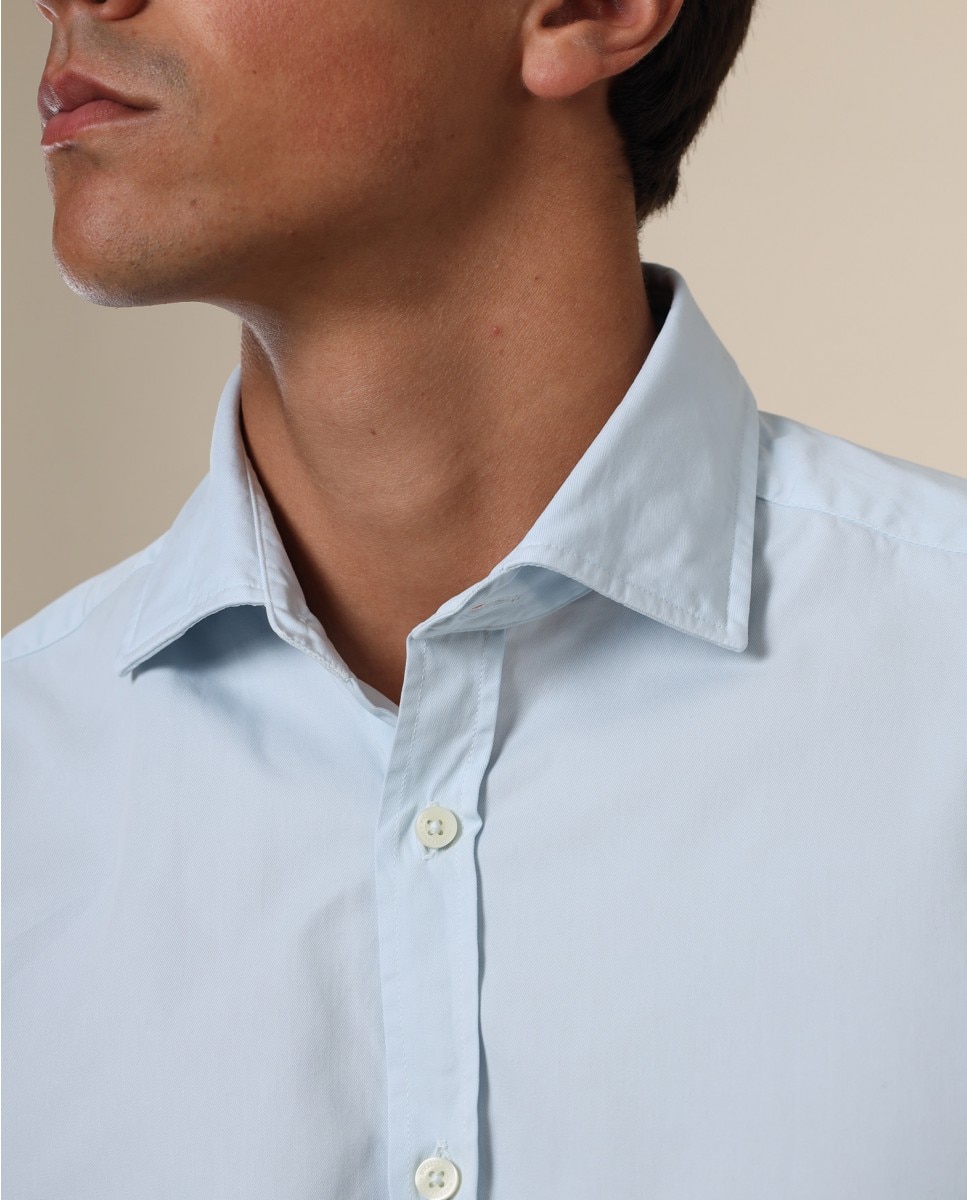 Imagen 3 de Camisa casual algodón de hombre soft slim liso en - Wickett Jones - Azul claro Azul claro