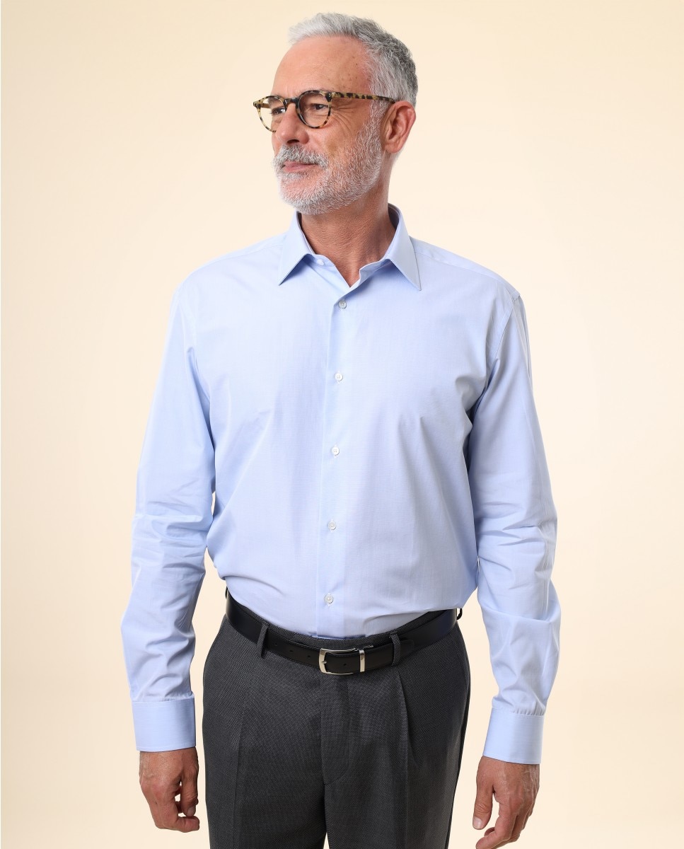 Imagen 0 de Camisa algodón de hombre soft slim fil a fil en azul claro Azul claro