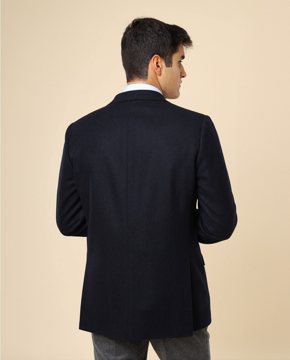 Americana de hombre regular en espiga en azul oscuro - Wickett Jones - Azul marino Azul marino-2