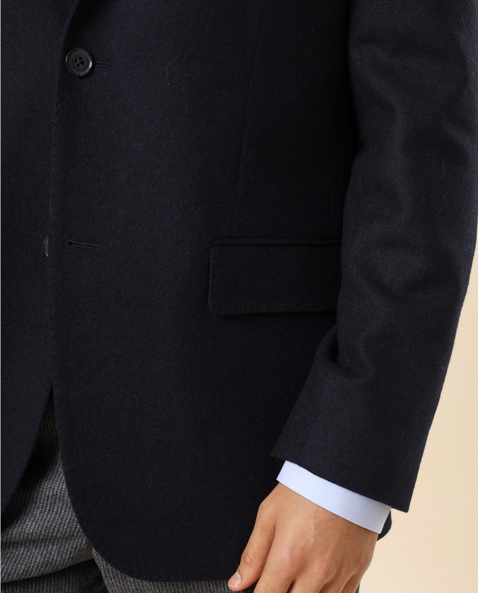 Americana de hombre regular en espiga en azul oscuro - Wickett Jones - Azul marino Azul marino-5