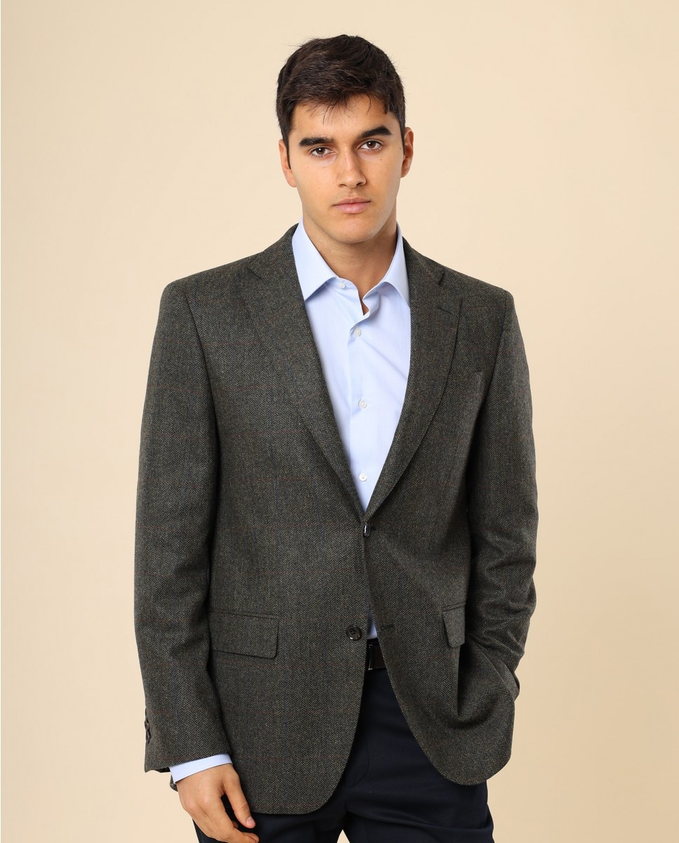 Imagen 1 de Americana de hombre regular en espiga en - Wickett Jones - Verde Verde