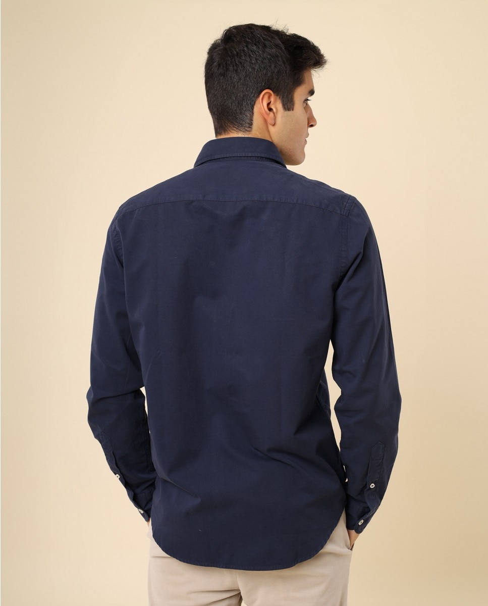 Imagen 2 de Camisa casual algodón de hombre soft slim liso en azul oscuro - Wickett Jones - Azul marino Azul marino