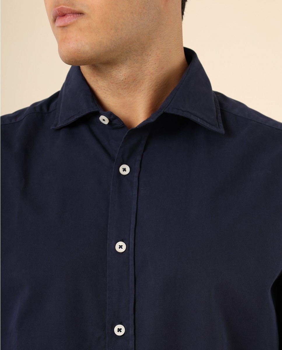 Imagen 3 de Camisa casual algodón de hombre soft slim liso en azul oscuro - Wickett Jones - Azul marino Azul marino