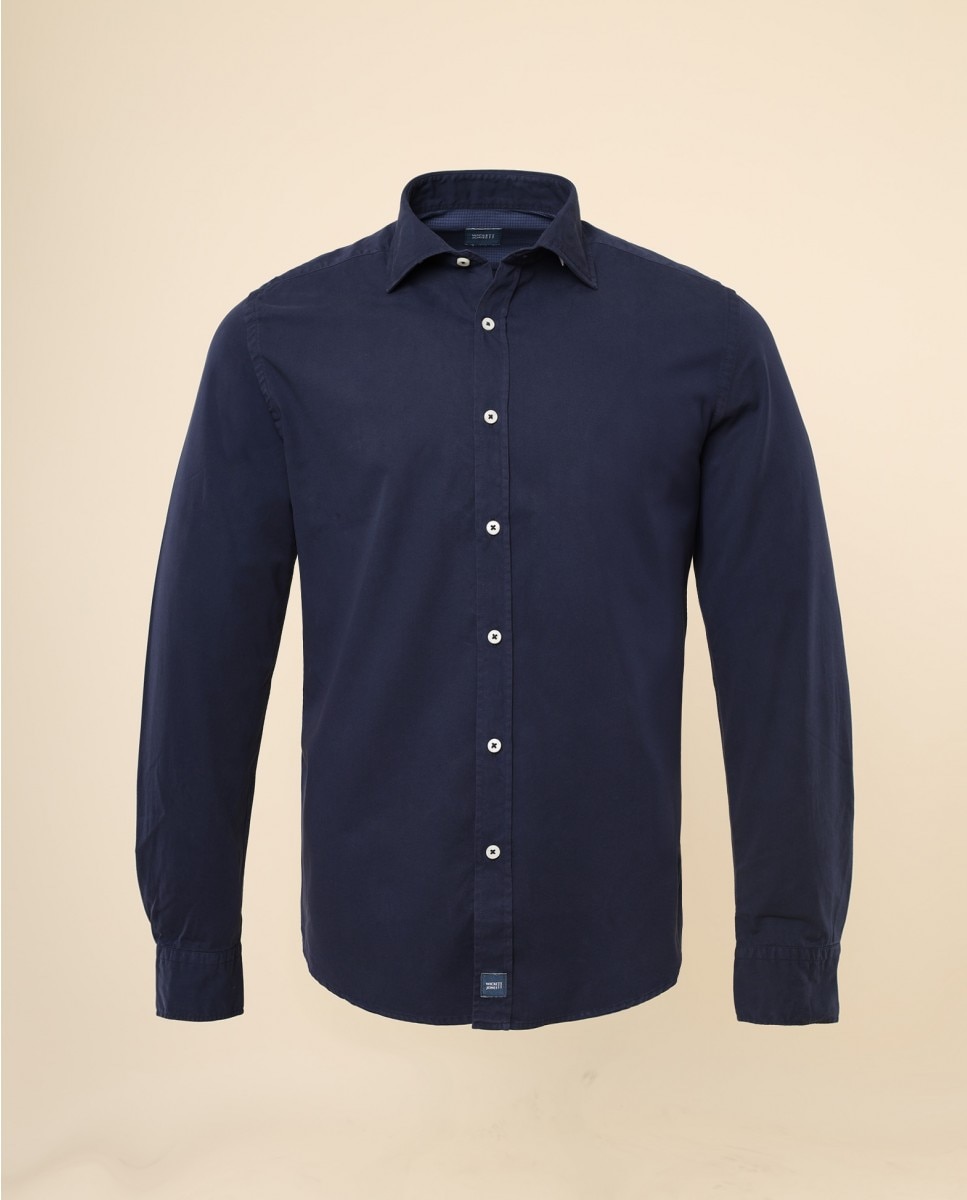 Imagen 5 de Camisa casual algodón de hombre soft slim liso en azul oscuro - Wickett Jones - Azul marino Azul marino