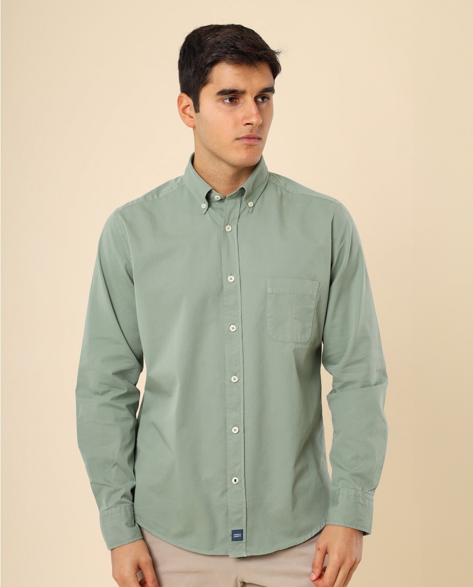 Imagen 0 de Camisa casual algodón de hombre soft slim liso en verde Verde