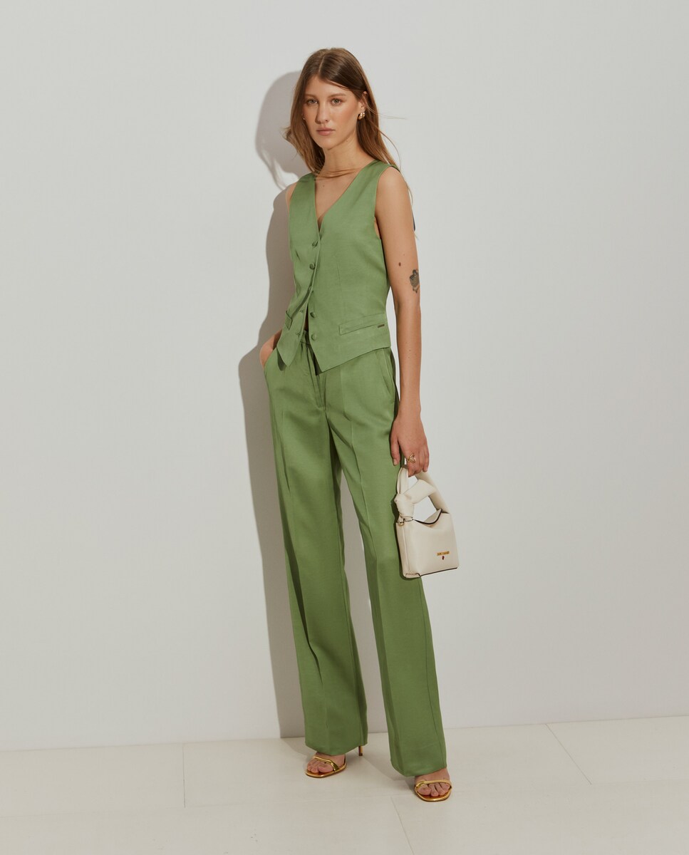 Tiro Alto Pantalon En Lino Para Mujer Pantalón Recto De Mujer Con