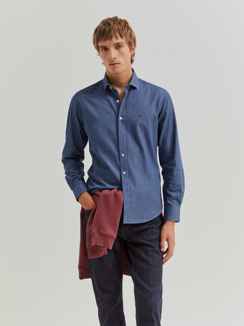 Imagen 0 de Camisa vaquera en algodón de hombre de corte slim fit en color azul