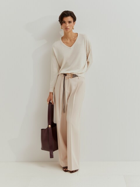 Imagen 0 de Jersey de mujer con cuello pico en algodón y lana