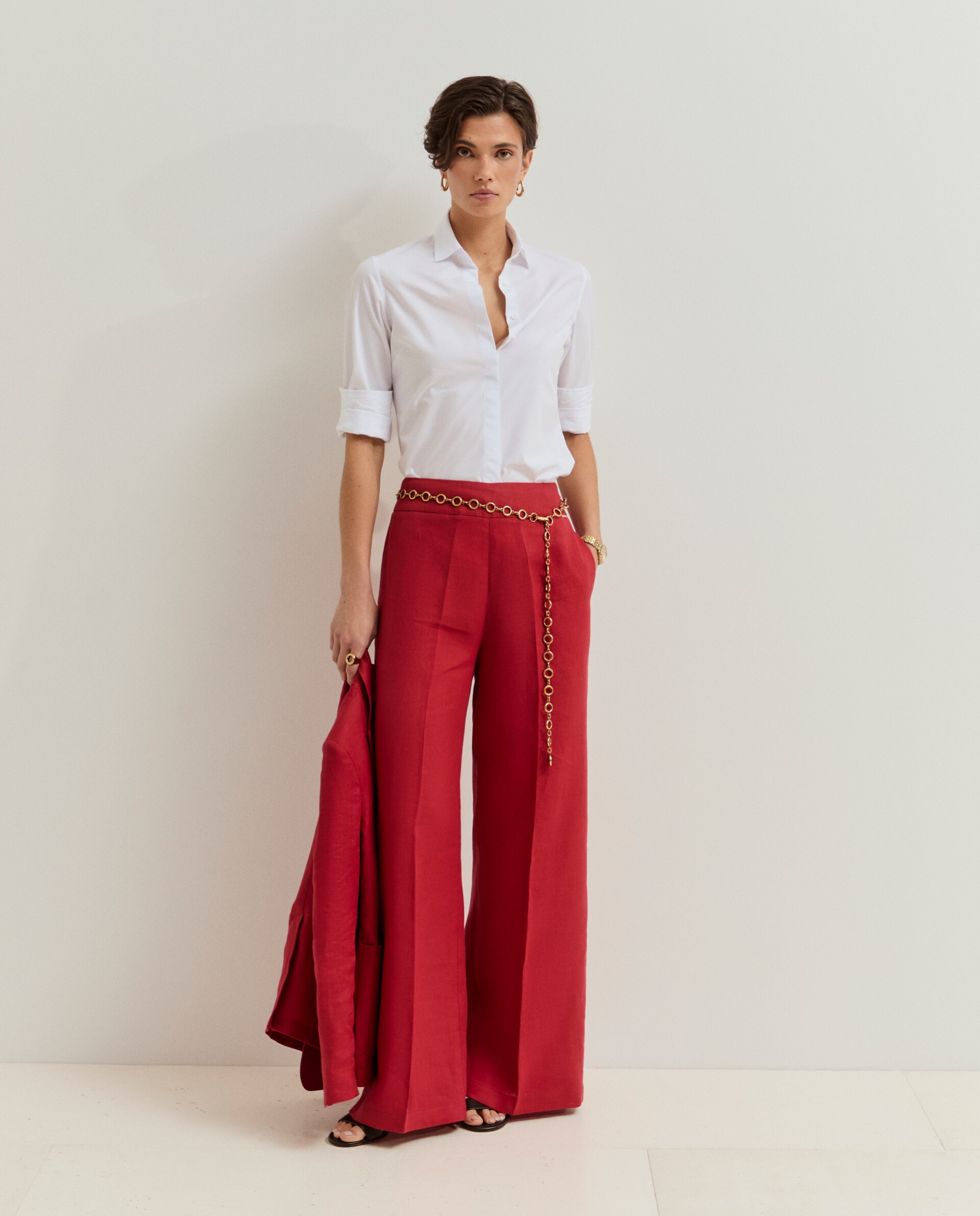 Lion of Porches - Pantalones de mujer en lino de pierna ancha.