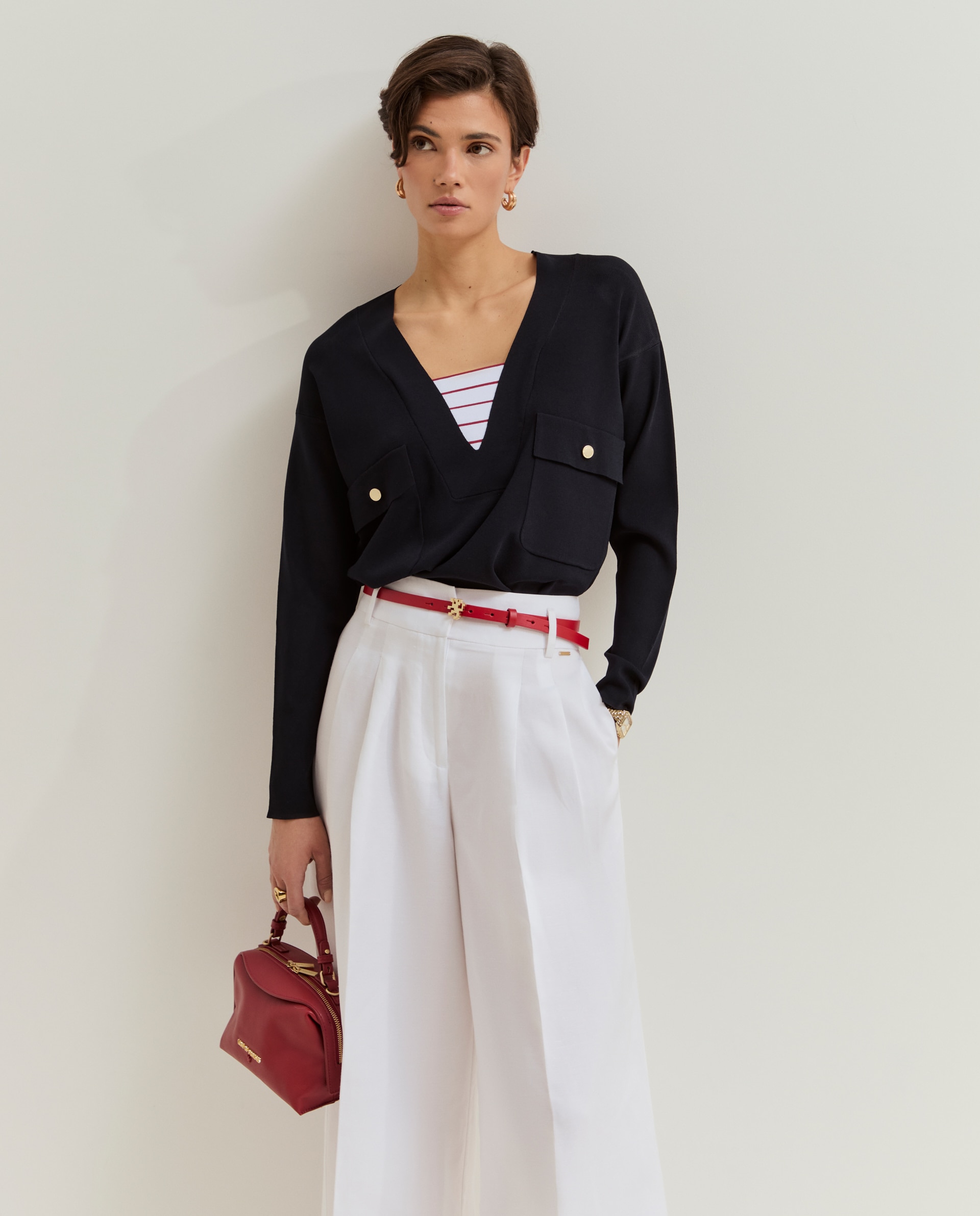 Lion of Porches - Jersey de mujer de punto fino con escote en V.