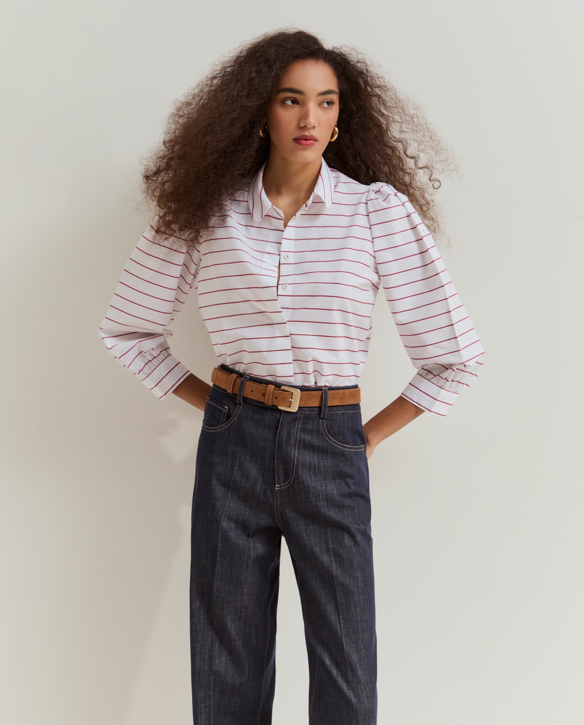 Lion of Porches - Camisa de algodón de mujer a rayas.
