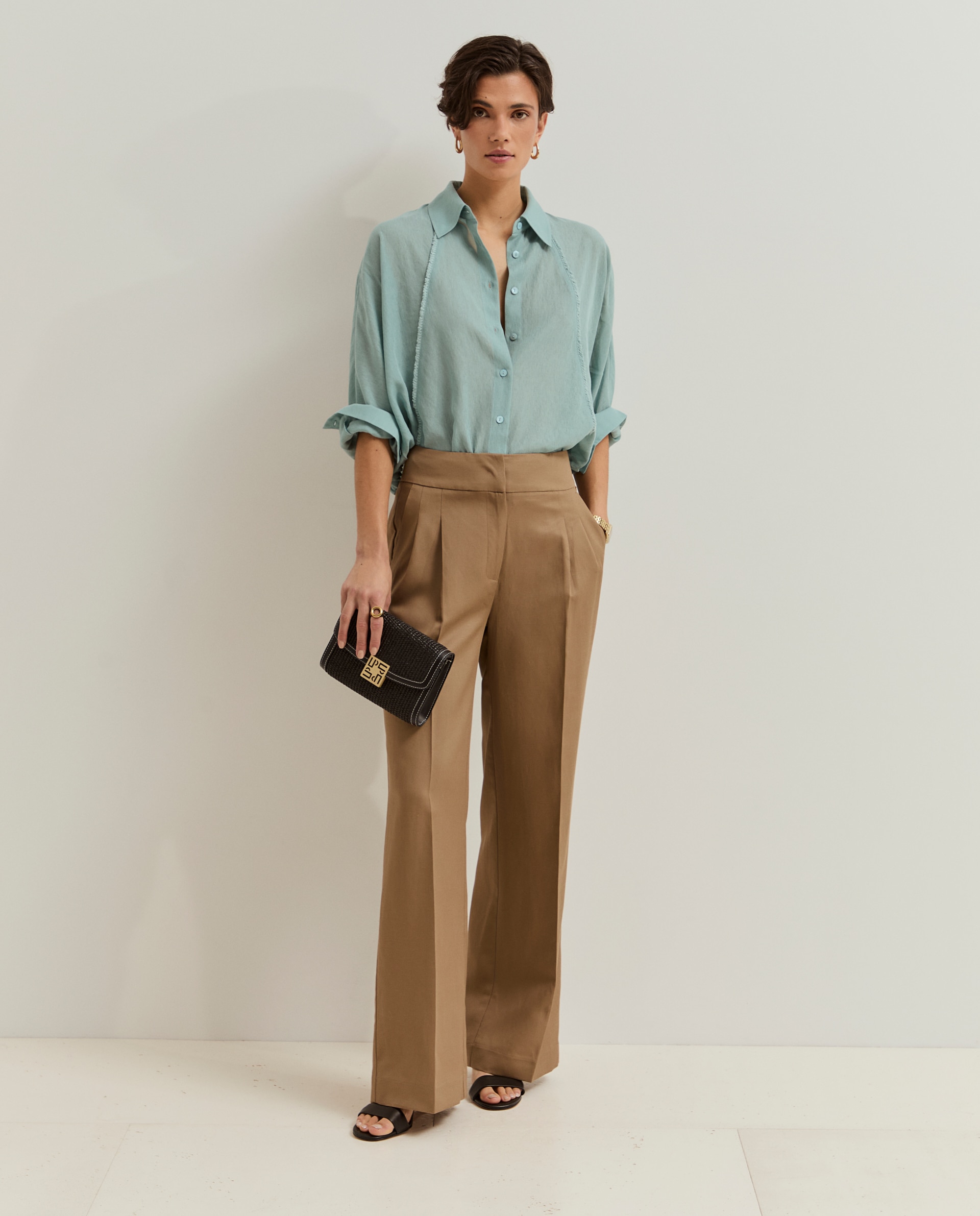 Lion of Porches - Pantalones de mujer con lino de pierna ancha.