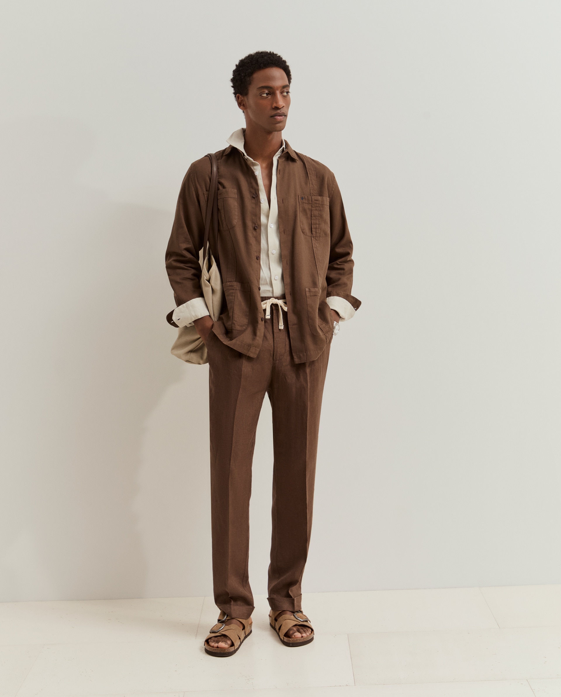 Lion of Porches - Sobrecamisa con bolsillos de hombre en lino y algodón.