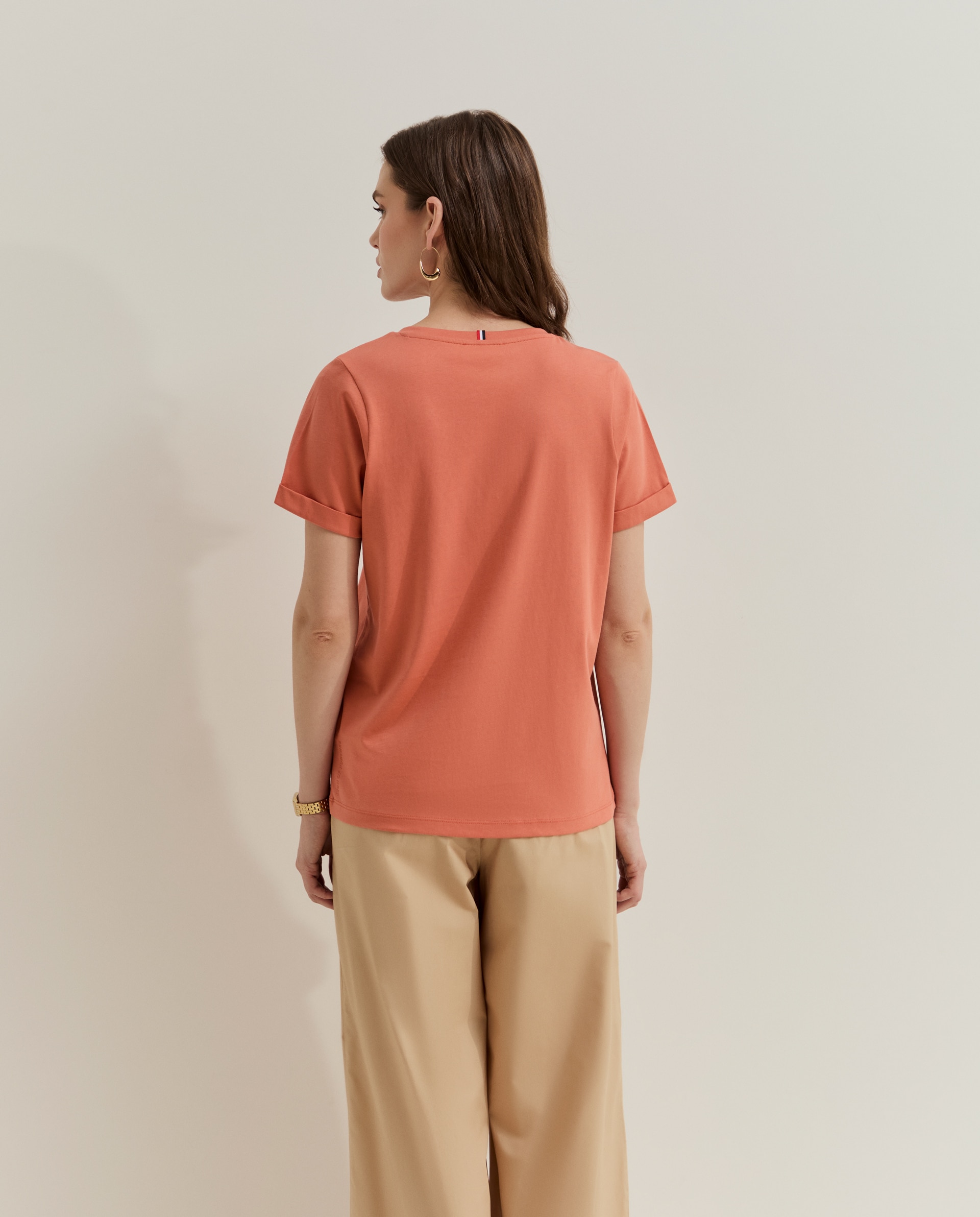 Camiseta de mujer de algodón de manga corta - Lion of Porches - Salmón Salmón-3