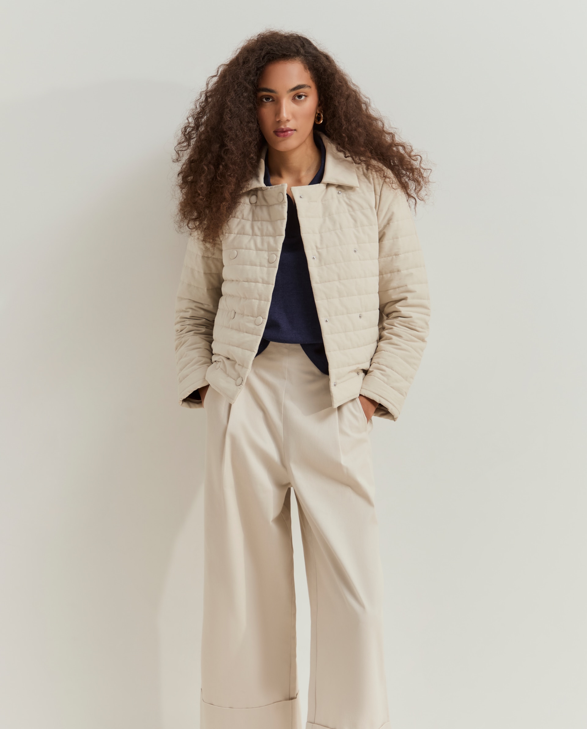Chaqueta de mujer acolchada corta - Lion of Porches - Beige Beige-2