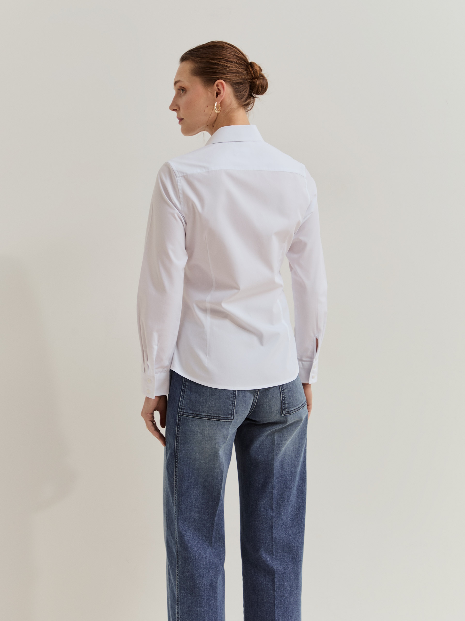 Camisa clásica de mujer con tapeta oculta - Lion of Porches - Blanco Blanco-3