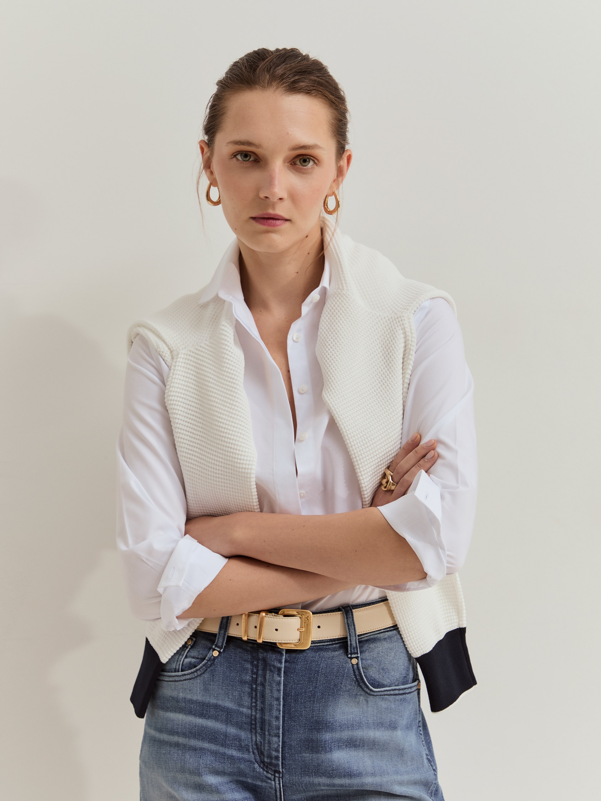 Camisa clásica de mujer con tapeta oculta - Lion of Porches - Blanco Blanco-4