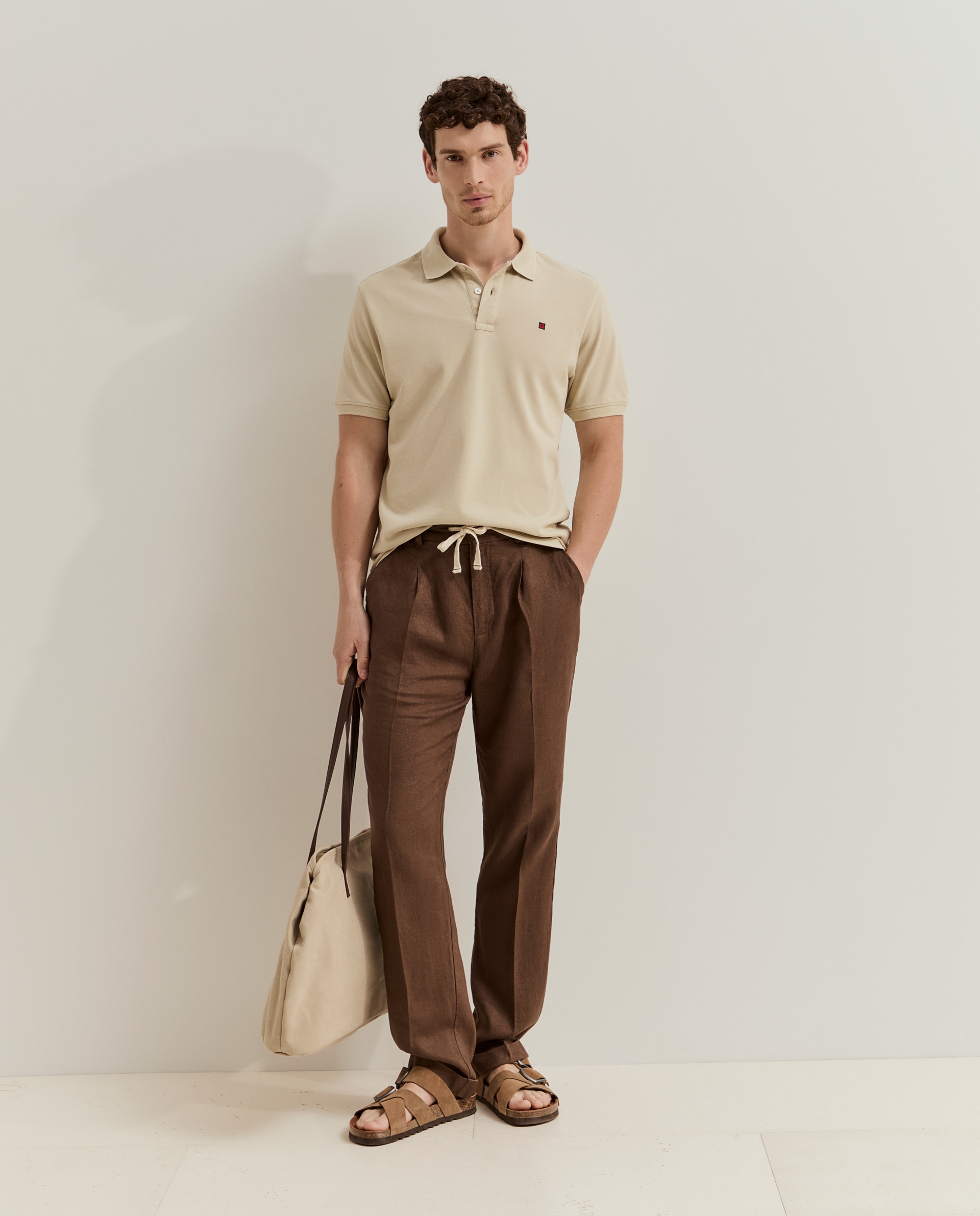 Polo de manga corta de hombre en algodón - Lion of Porches - Beige Beige-1