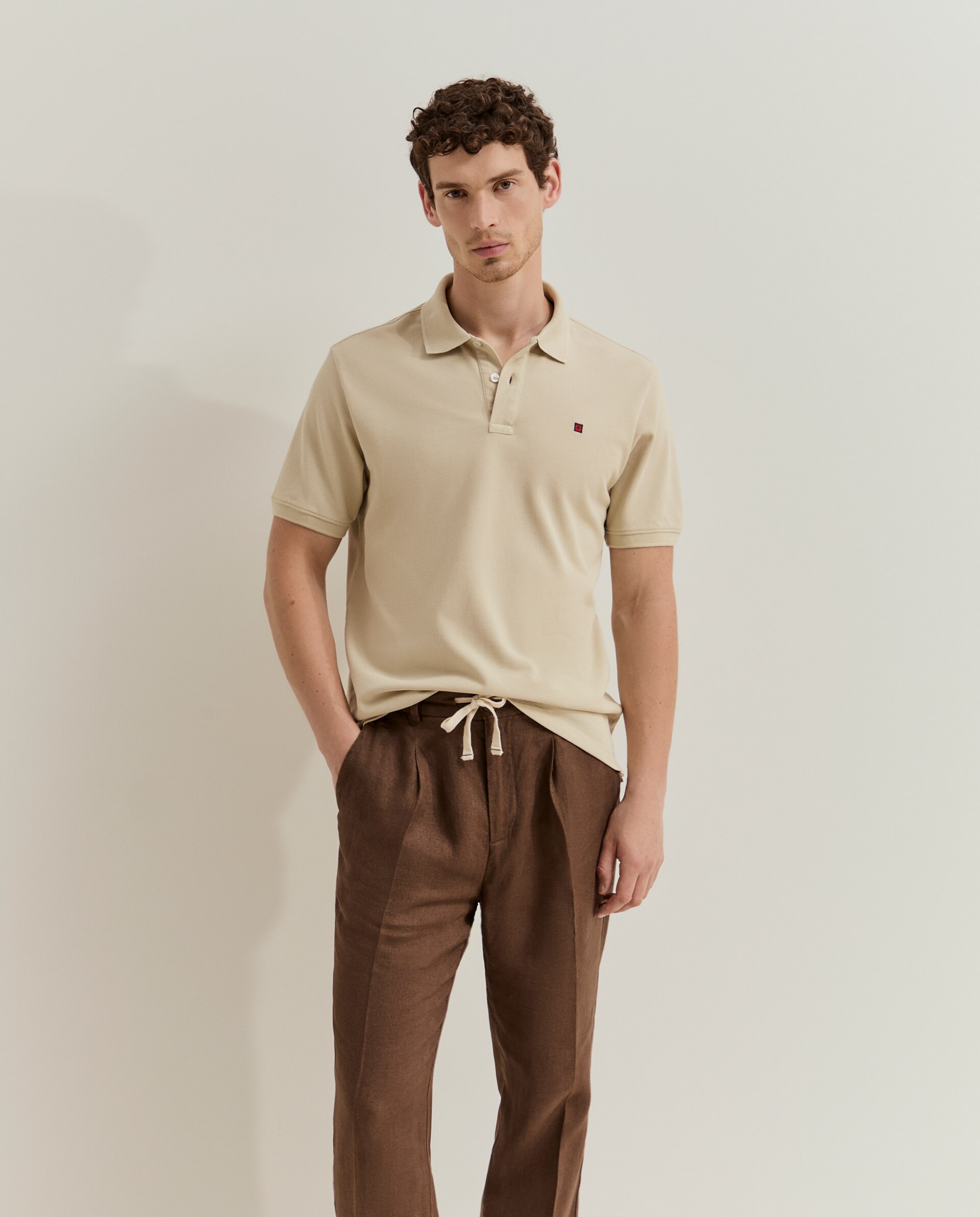 Polo de manga corta de hombre en algodón - Lion of Porches - Beige Beige-2