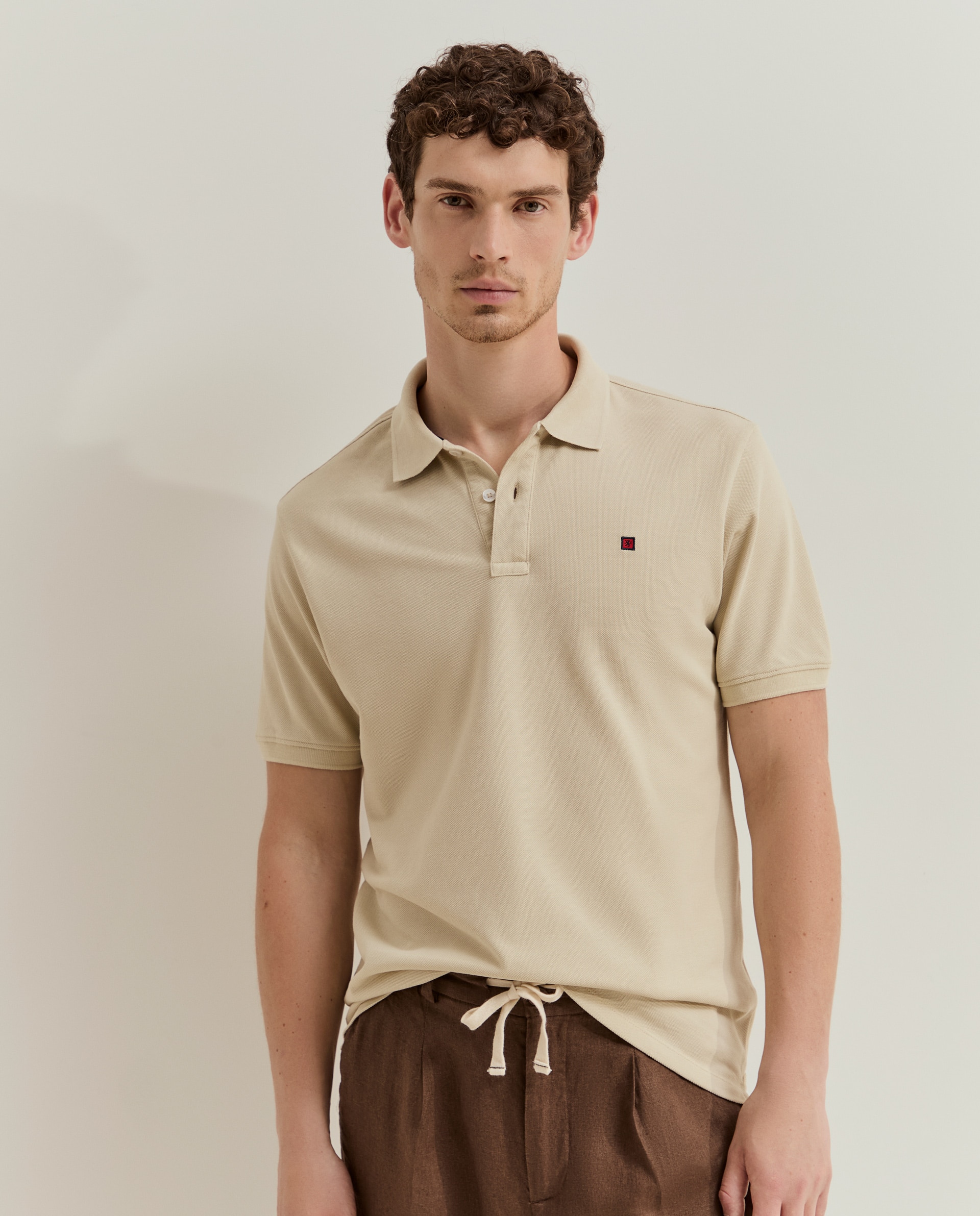 Polo de manga corta de hombre en algodón - Lion of Porches - Beige Beige-4